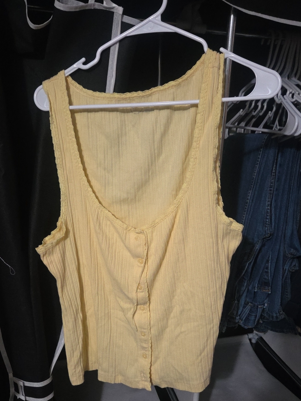 aerie Pale Yellow Ribbed Button-Front Tank Top